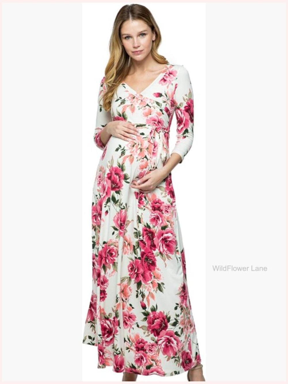 Faux Wrap Maxi Maternity Dress with Belt - Made in USA